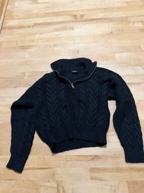 BDG Black Cable-Knit Half-Zip Turtleneck Sweater